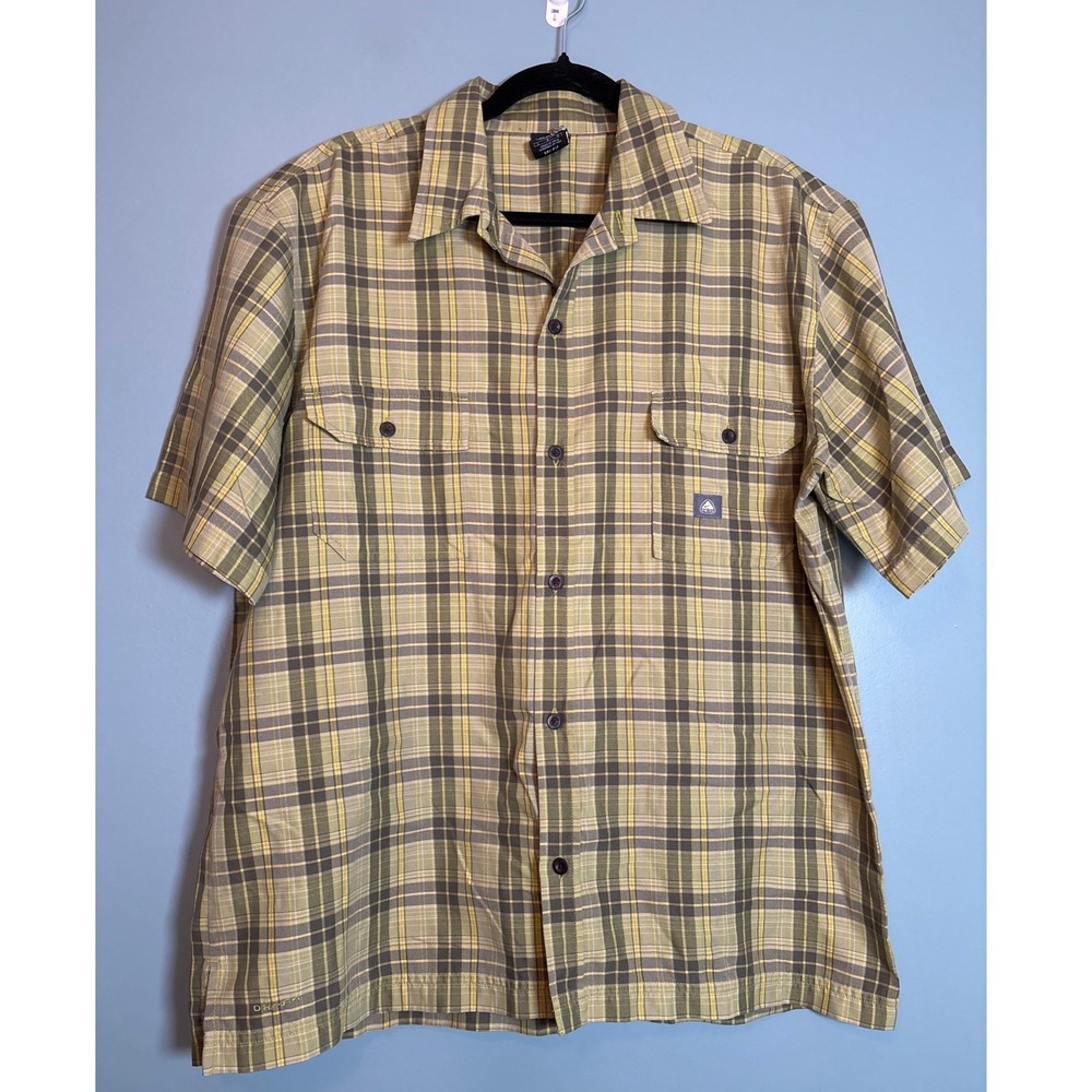 Nike ACG Dri Fit Plaid Button Up Shirt Men's Size L Green Yellow Outdoor